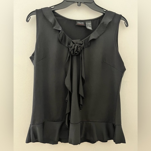 Vintage New York & Company black Ruffled Tie Front flower Blouse - Picture 1 of 4